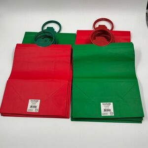 12pc Christmas Gift Bag Set Red & Green w/ Sleigh & Candy Cane Handles